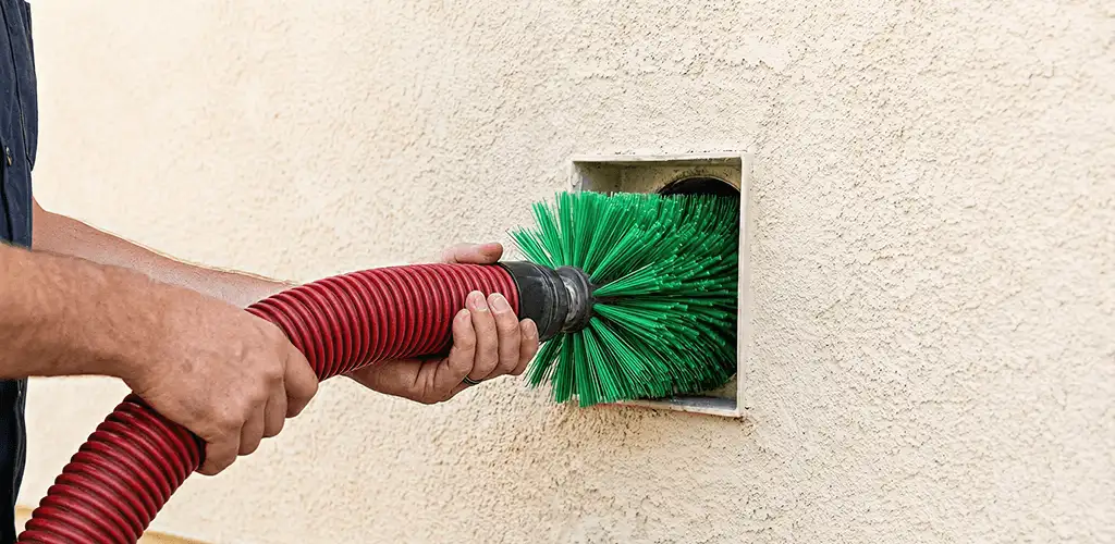 Air duct cleaning brush removing debris from a vent opening in San Francisco, CA