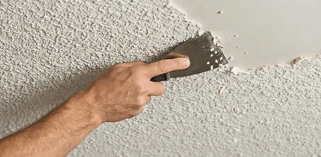 Popcorn ceiling removal scraping off textured ceiling finish in San Francisco, CA