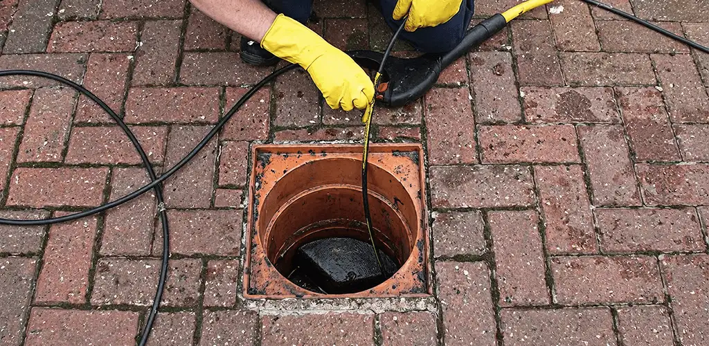 Drain cleaning technician using a drain snake to clear a clogged drain in San Francisco, CA