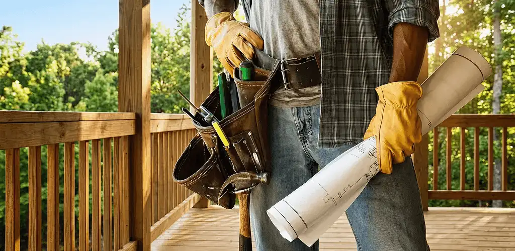 Professional handyman with tool belt ready for home repairs in San Francisco, CA