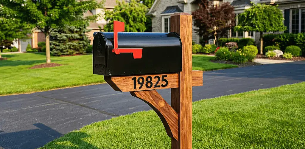 New mailbox installation with post and address number for a home in San Francisco, CA