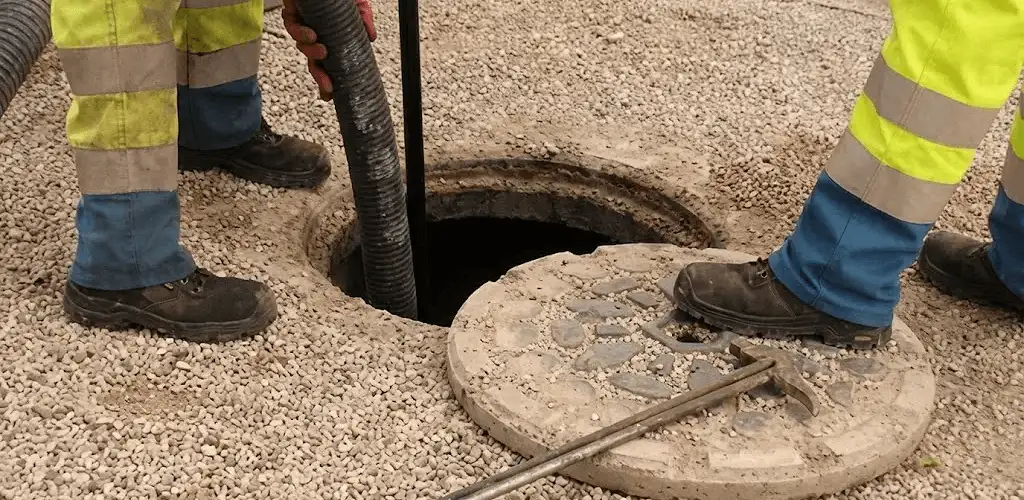 Drain cleaning crew clearing a sewer access point with professional equipment in San Francisco, CA
